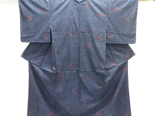JAPANESE KIMONO / UNUSED DORO OSHIMA TSUMUGI (5 maruki) / WOVEN IROGAMI & FLOWER 